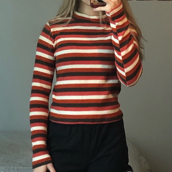 Caution To The Wind Tops - Striped Mock-neck Longsleeve